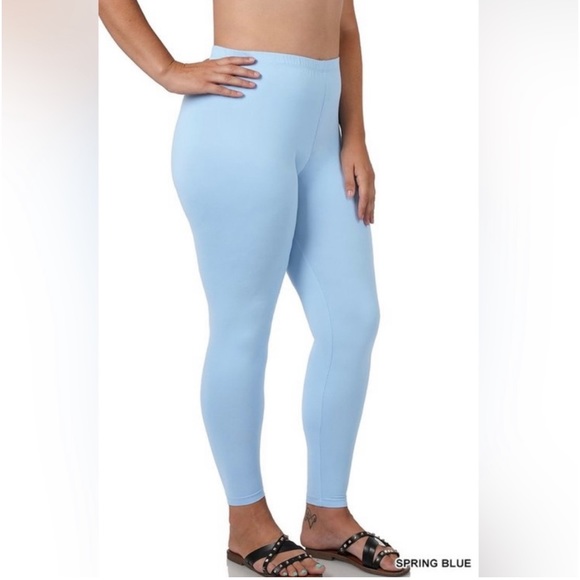 PLUS SIZE SPRING BLUE ATHLETIC HIGH WAISTED FULL LENGTH LEGGING PANTS - Picture 2 of 3